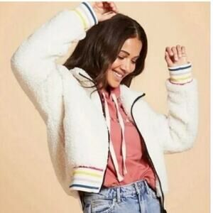 Ivory Ella Sherpa bomber jacket